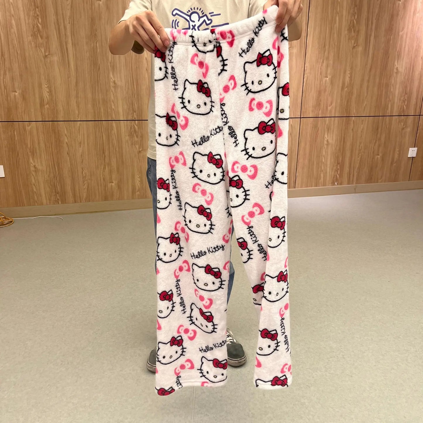 Women Kitty Pajamas Kawaii Woolen Anime Cartoon Autumn Home Pants