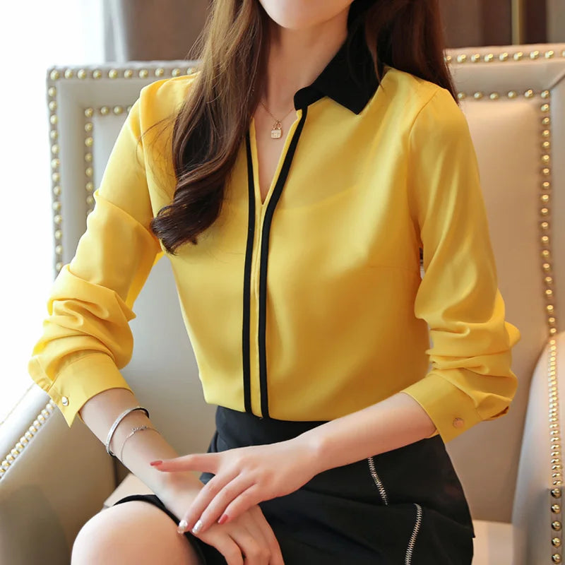 Women's Office Chiffon Blouse with Turn-Down Collar