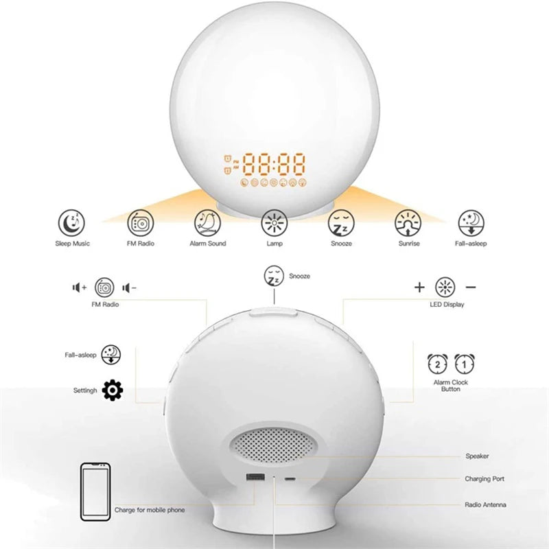 Wake-Up Light Alarm Clock with Sunrise Simulation & FM Radio