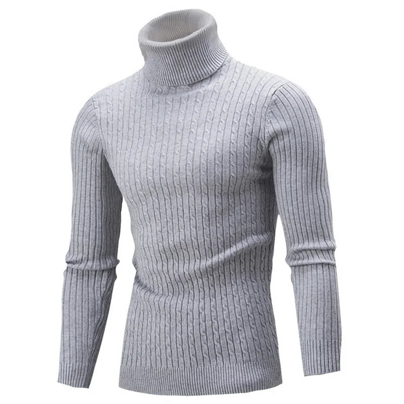 Pull tricoté à col roulé pour homme automne-hiver