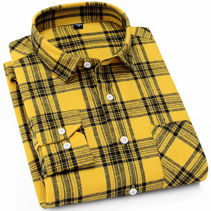 Brushed Plaid Cotton Long Sleeve Shirt