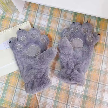 Gants en peluche pour femmes avec pattes d'ours - Mitaines chaudes et moelleuses pour animaux