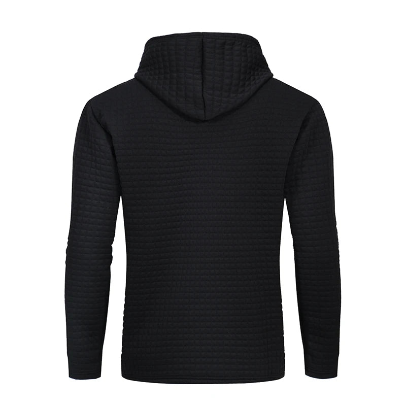 Einfarbig karierter Jacquard-Kapuzenpullover für Herren