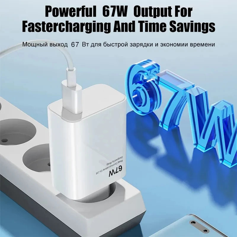 67W USB Super Fast Charger Power Adapter + Type C Charging Cable