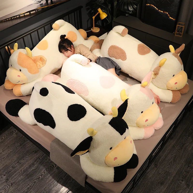 Jouet de vache en peluche - Oreiller long et doux pour bovins mignons