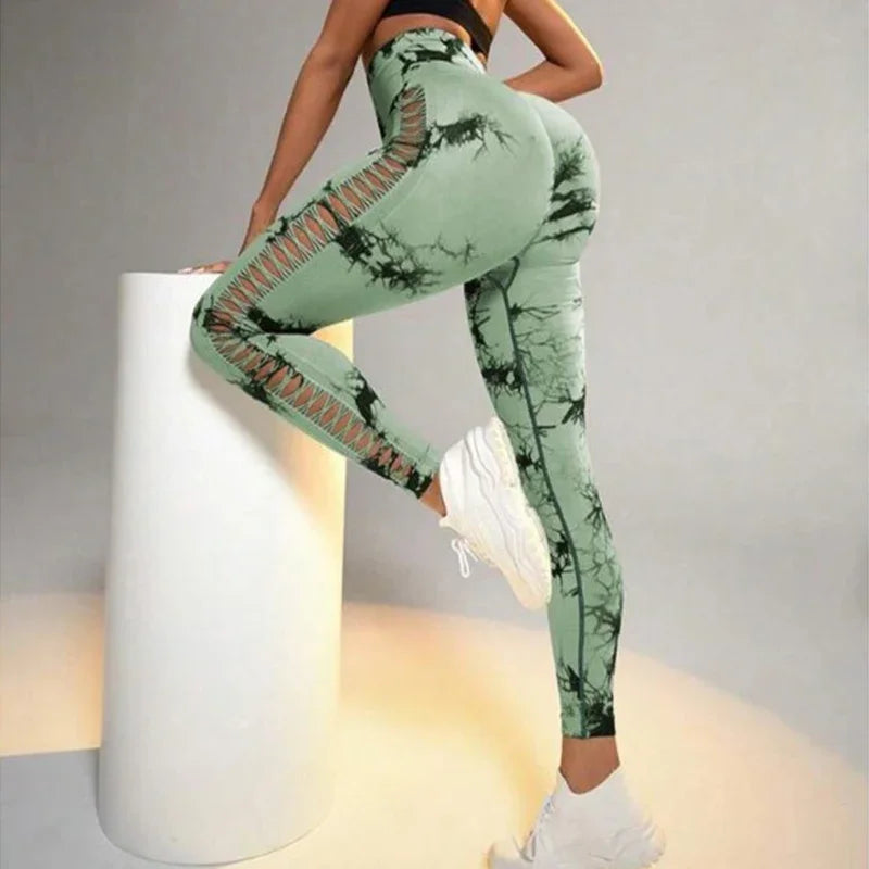 Mesh Tie Dye Hip Lift Pants