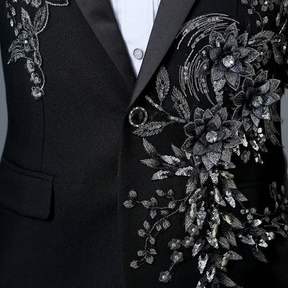 2-Piece Men’s Nightclub Blazer Set - Double-Sided Flower Suit