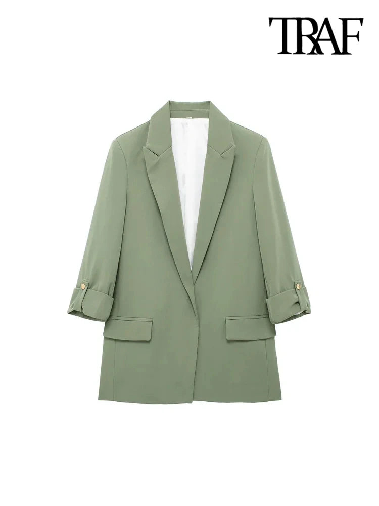 Manteau blazer ouvert chic avec manches à revers