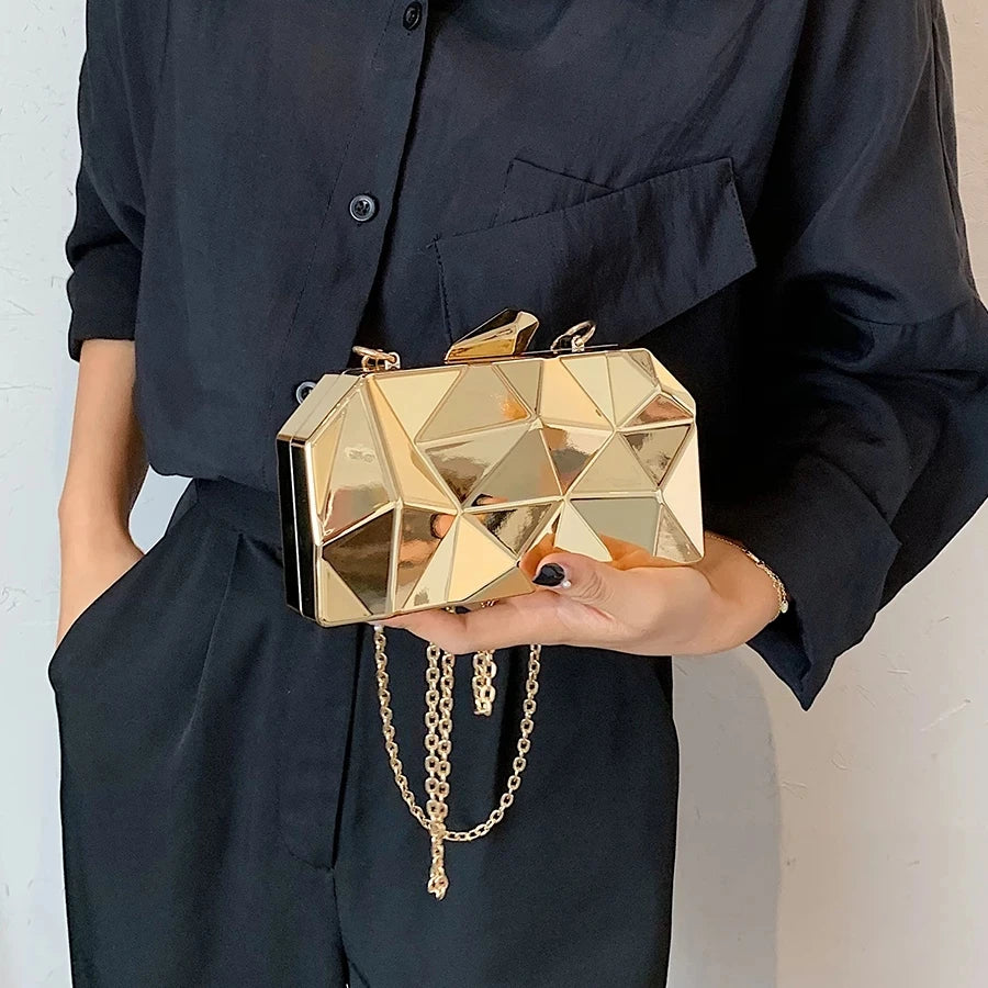 Geometric Gold Box Clutch Evening Bag