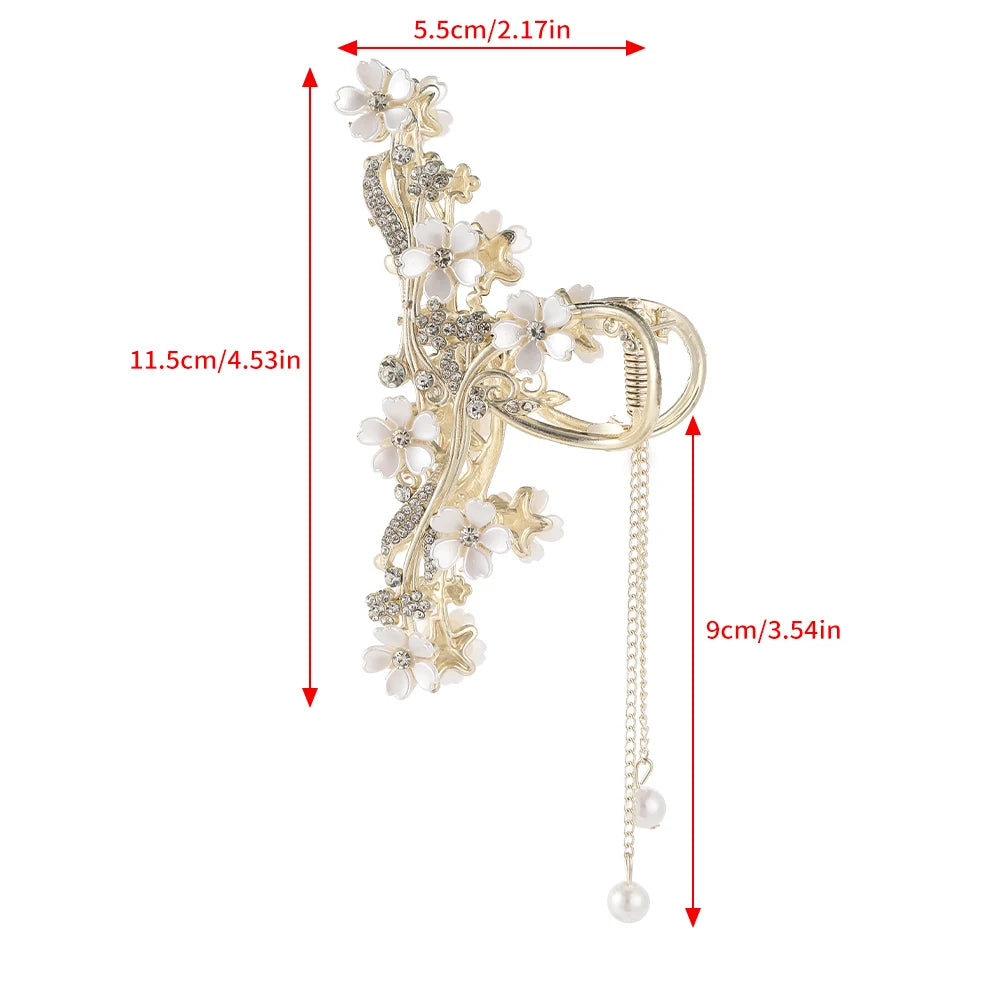 Haarspange mit Rosen und Schmetterlingen, goldfarbene Quaste