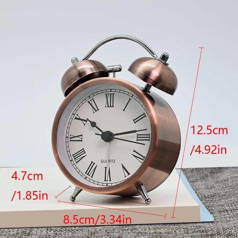 Retro Metal Alarm Clock with Luminous Dial for Desktop Decoration