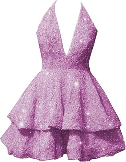 Women's Sequin V Neck Short Prom Cocktail Dresses