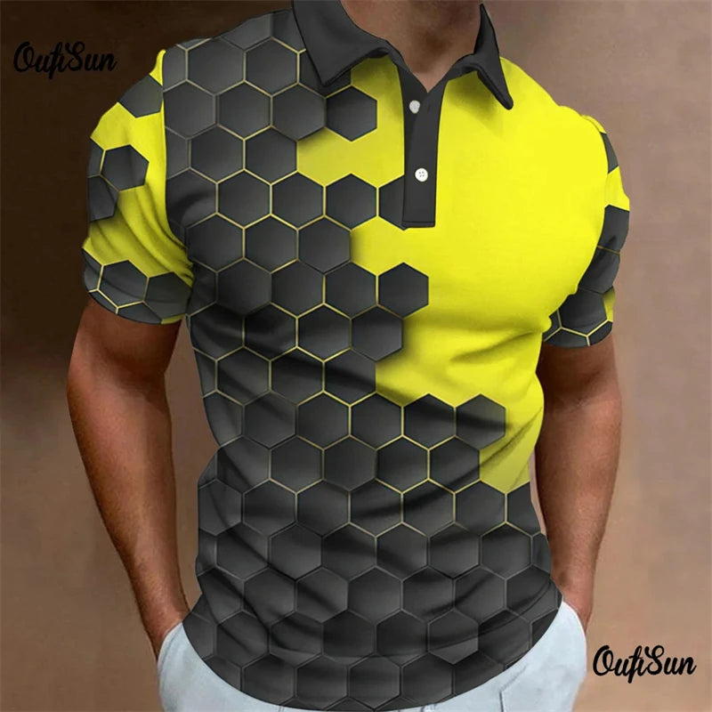 Polo imprimé géométrique 3D pour homme