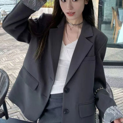 Blazer patchwork en dentelle à manches longues pour femme