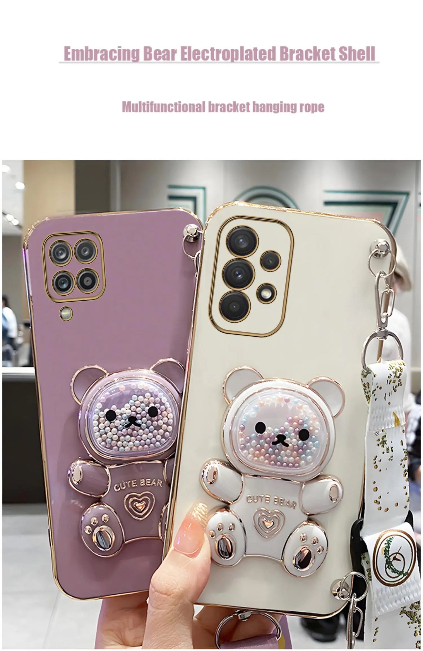 Quicksand Bear Holder Lanyard Phone Case For Samsung Galaxy A32