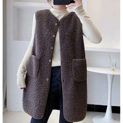 Stylish Medium-Length Lamb Wool Vest Jacket