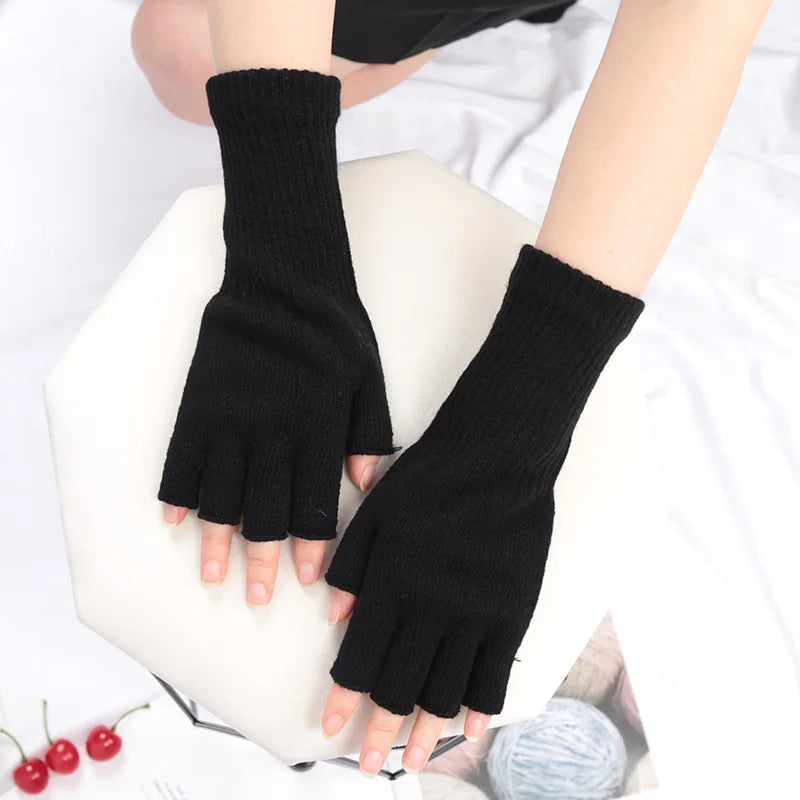 Black Knitted Fingerless Gloves - Warm