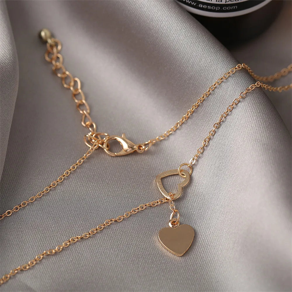 Simple Gold Y-Shaped Heart Pendant Necklace for Women