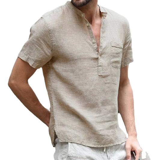 Men's Short Sleeves Summer T Shirts - Male Cotton Linen Clothes