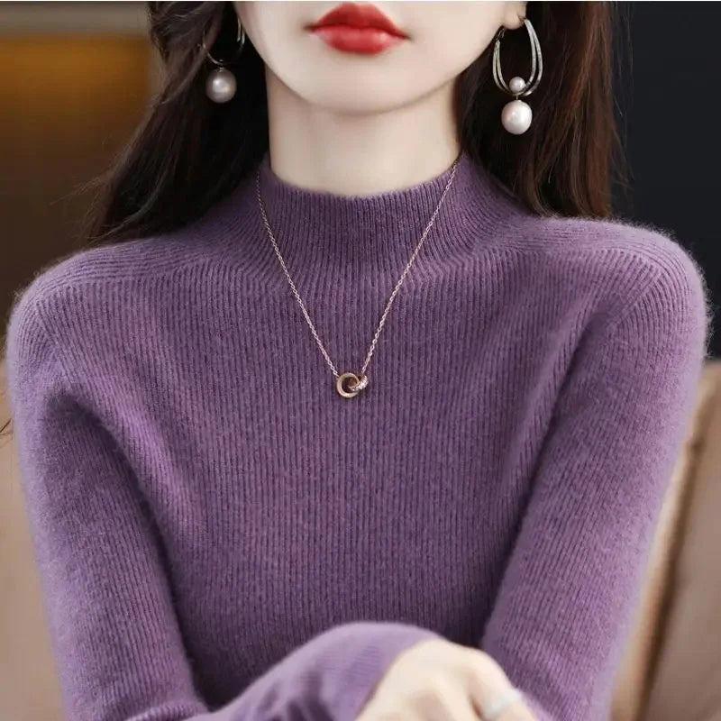 Damen-Slim-Fit-Pullover mit Stehkragen für Herbst und Winter