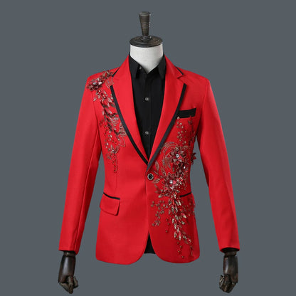 2-Piece Men’s Nightclub Blazer Set - Double-Sided Flower Suit