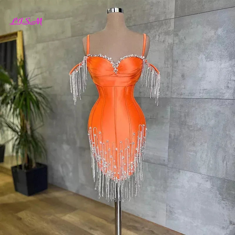 Robe de bal sirène orange cristal de luxe