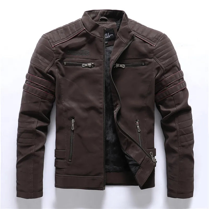 Veste de moto en cuir PU vintage pour homme