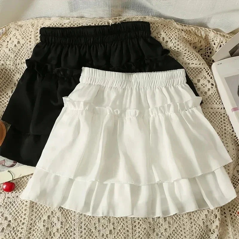 Kawaii Weißer Chiffon-Minirock mit Rüschen