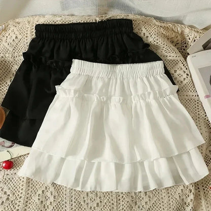 Kawaii White Ruffle Chiffon Mini Skirt
