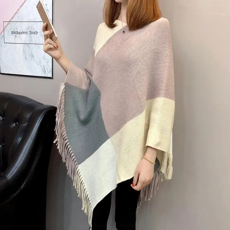 Elegant Winter Oversized Cloak with Tassels for Women