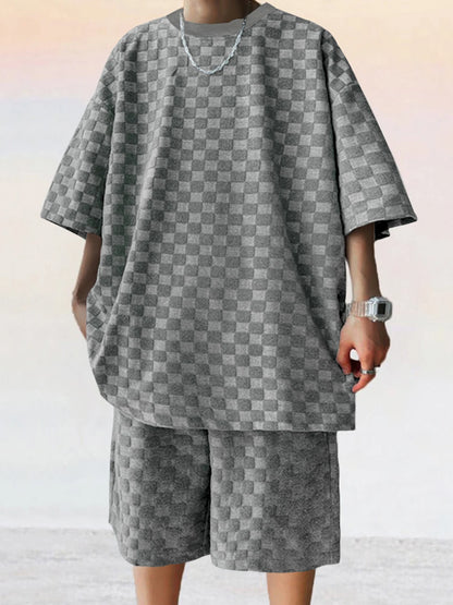 Summer Men's Checkerboard Two-Piece Set