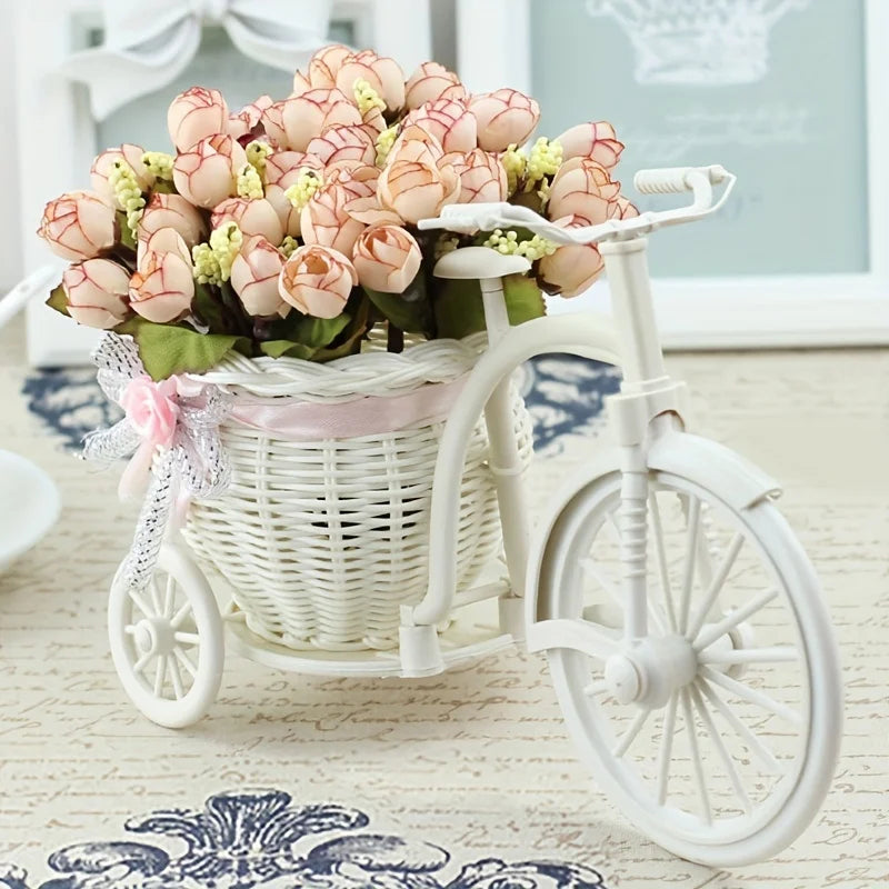 Silk Flower Bouquet in Rattan Bike Vase