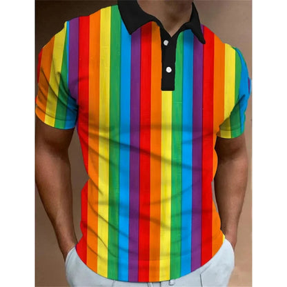 3D Rainbow Print Polo Shirt for Men