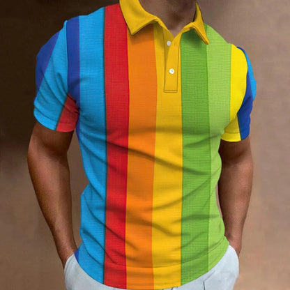 3D Rainbow Print Polo Shirt for Men