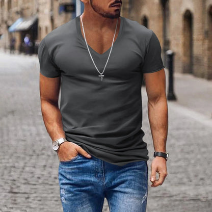 Men's Solid Color T-shirts - Short Sleeve V Neck Streetwear