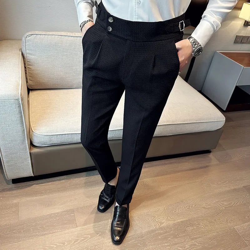 Waffel-Business-Freizeit-Anzughose mit hoher Taille – Slim-Fit-Hose für Herren (Größe 36)