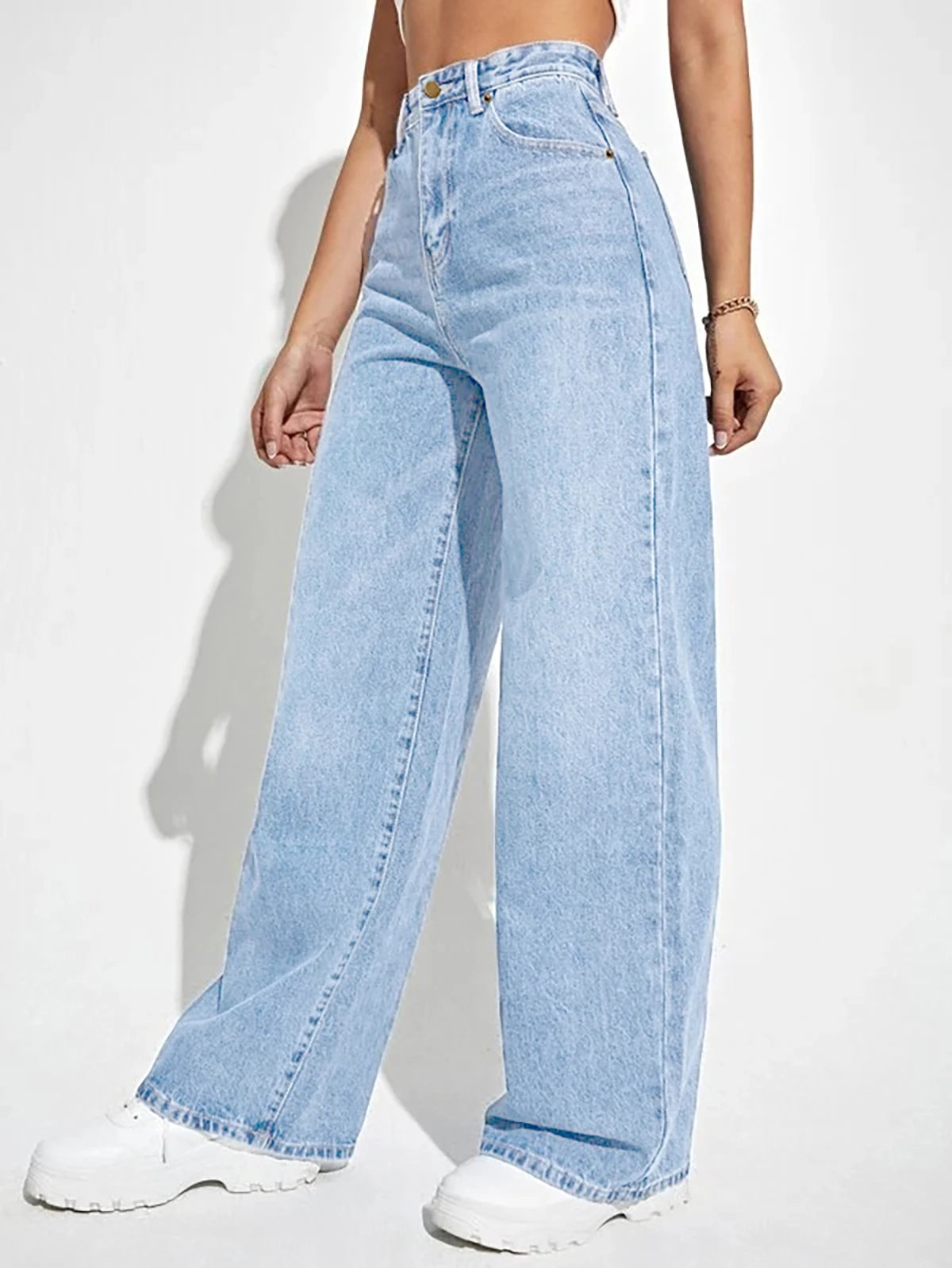 New Women's Loose High-Waist Denim Wide Leg Pants