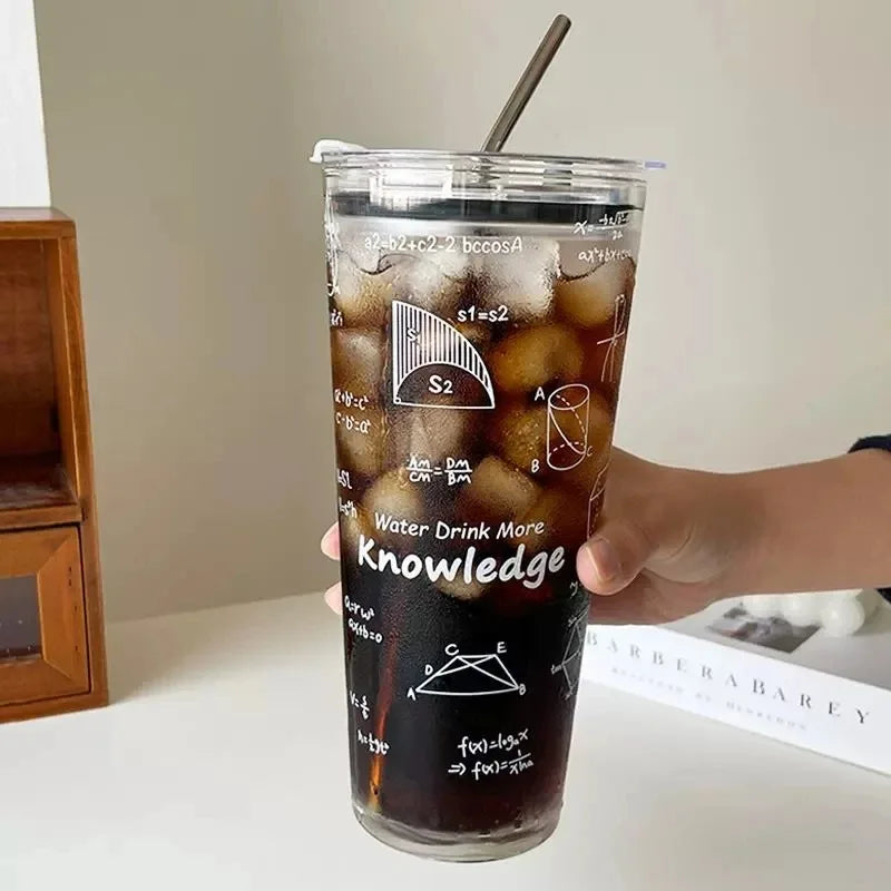 1000ML Glass Cup with Lid and Straw