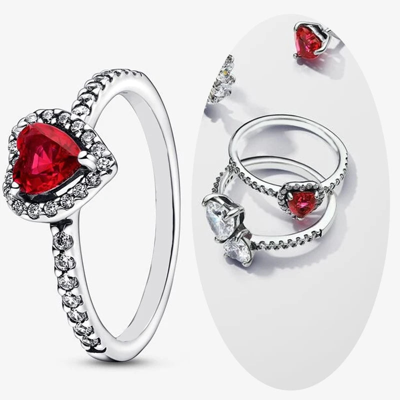 Bague en argent avec zircon cubique coeur rouge