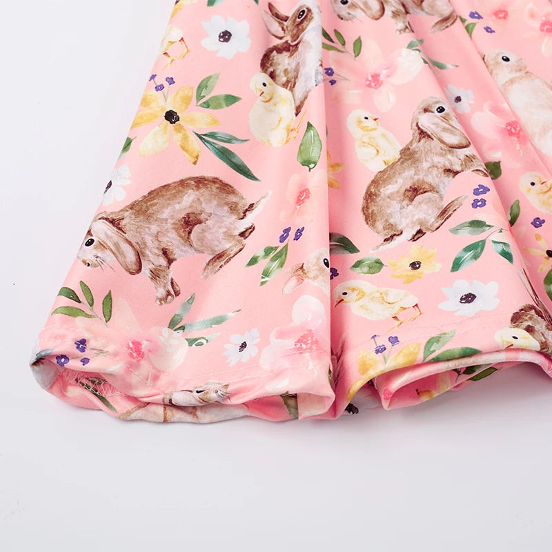 Pink Bunny Print Knee-Length Short-Sleeve Easter Dress