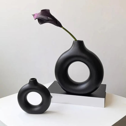 1 vase à fleurs minimaliste en plastique en forme de beignet