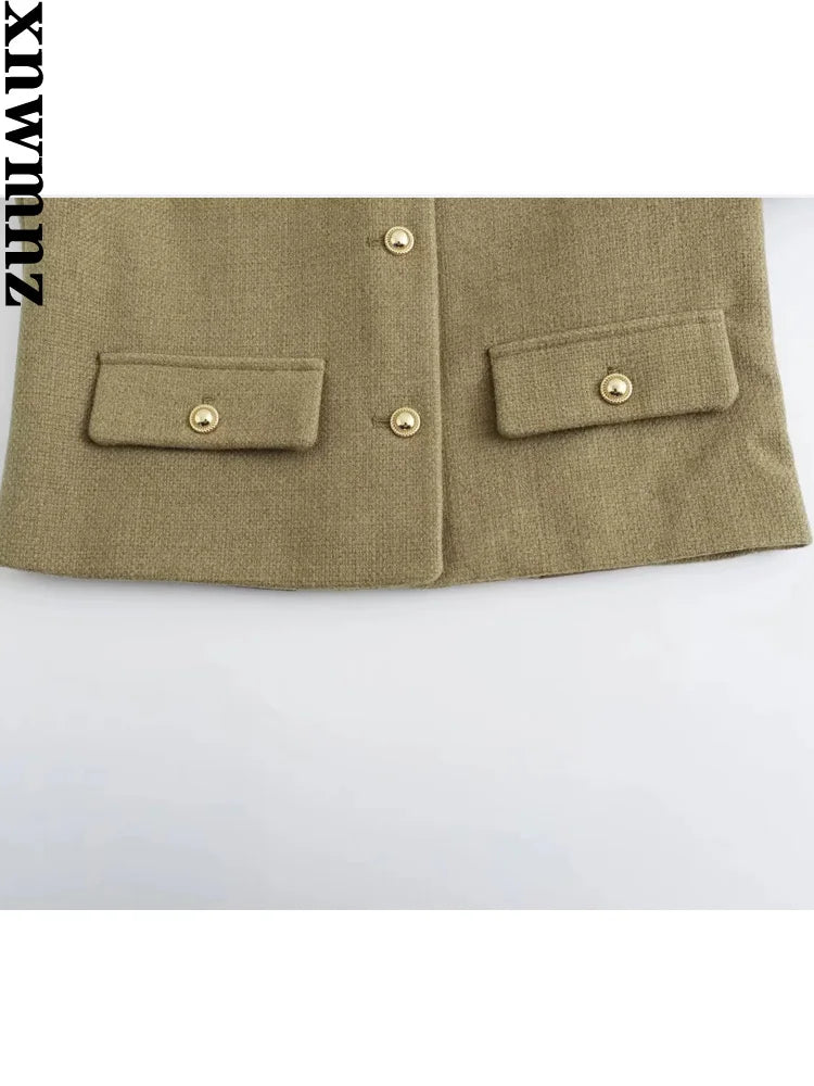 Vintage Crop Jacket with Flap Pockets for Fall