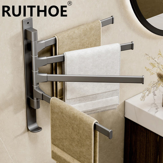 Rotatable Bathroom Towel Rack - Space Aluminum, Multi-Bar Hanger