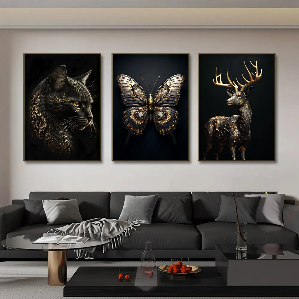 Black Gold Eagle Lion Metal Poster Wall art