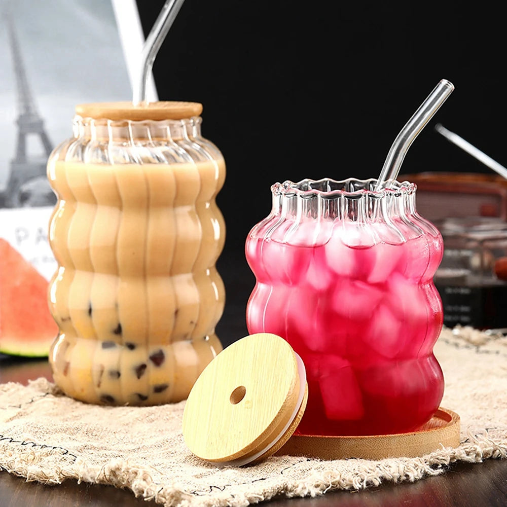 Tasses à café en verre avec couvercle et paille Mason Jar