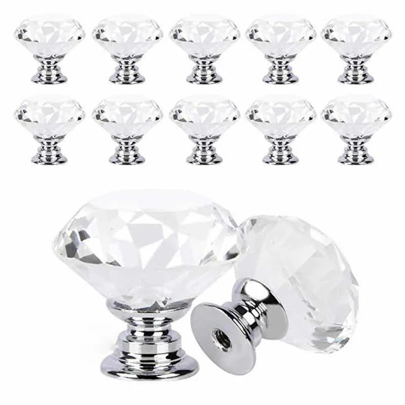 Crystal Glass Diamond Shape Knobs Set