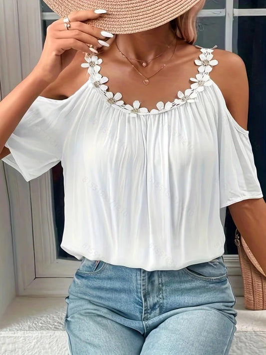 Sommer Off Shoulder Lockere weiße Bluse