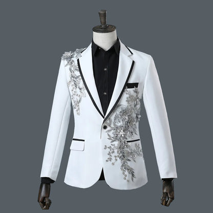 2-Piece Men’s Nightclub Blazer Set - Double-Sided Flower Suit