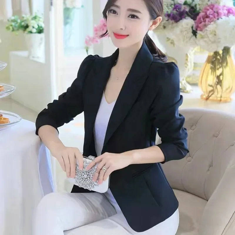Elegant Women's Skinny Patchwork Blazer with Ruffles for Spring/Summer