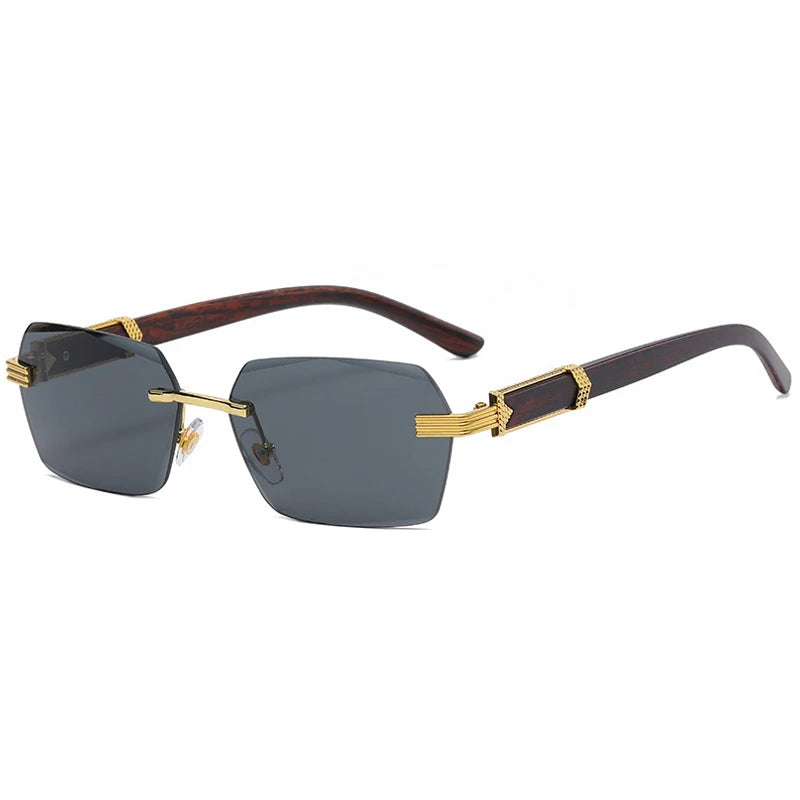 Quadratische, randlose Retro-Sonnenbrille, modische Holzbrille mit Farbverlauf